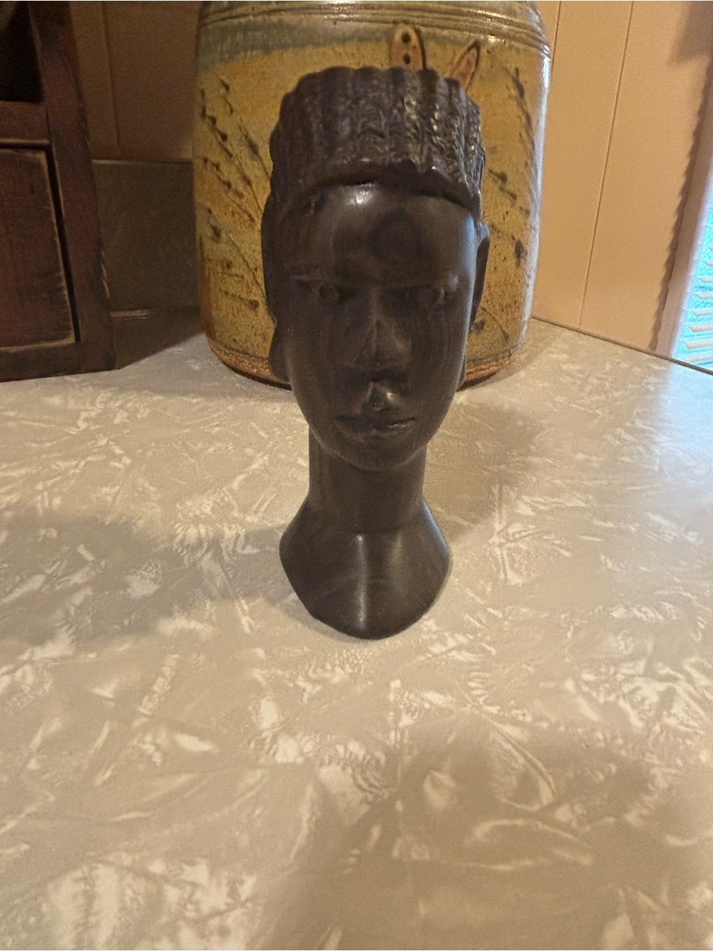 Vintage Handmade Decorative Carved Wood Bust Sculpture